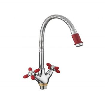 Смеситель для кухни с гибким изливом FASHUN A43127-10, хром/красный