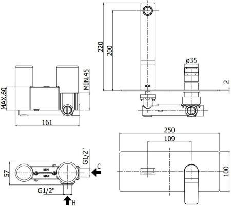 Смеситель для раковины Paffoni Tilt TI105BO (с внутренней частью), артикул TI105BO