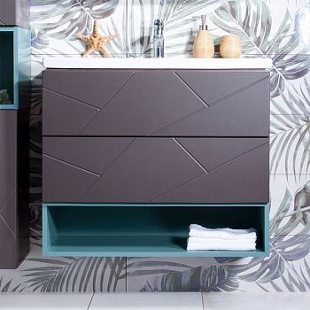 Тумба с раковиной и нишей Бриклаер КРИСТАЛЛ 80, графит/муссон