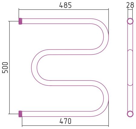 Полотенцесушитель "СТИЛЬЕ" М-обр. 500х500 резьба-сгон 1" (Без покрытия), артикул 00004-5050