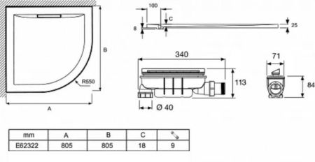 Поддон JACOB DELAFON FLIGHT PURE E62322-00 (*80*80) (акрил/композит, белый, полукруглая, AntiSlip) С, шт, артикул E62322-00