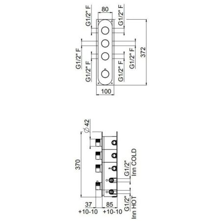 Внутренняя часть, Carimali, назначение-смеситель для душа термостатический, на 3 параллельных выхода, стандарт подвода воды-1/2", не окрашен