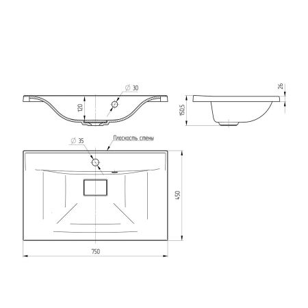 Раковина VCB-3M750W из искусственного камня, цвет белый, артикул VCB-3M750W