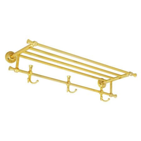 FORTUNA Полка-держатель для полотенец с 3-мя двойными крючками L65хP25xh13 см, золото