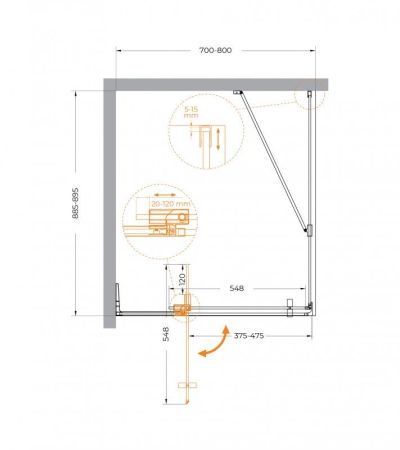 SLIDER-AH-1-80-70/80-BR-GM Душевой уголок, артикул SLIDER-AH-1-80-70/80-BR-GM