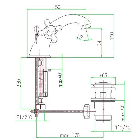 Смеситель для раковины Webert Armony AM700108010, золото, артикул AM700108010