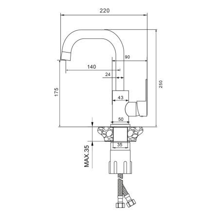 Смеситель для раковины WesnaArt EKO EKO05-250Black, черный, артикул EKO05-250Black