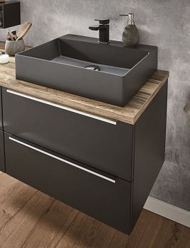 Puris Aspekt, тумба под раковину (2 ящика, ручки черный мат.) 900 мм, цвет серый космос матовый