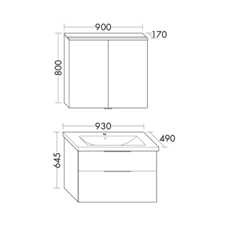 BURGBAD Eqio База подвесная с керамическим умывальником 930х490х645 мм. 2 ящика с ручкой желоб., c 1 отв под смес.   цвет фланелевый дубовый F2632