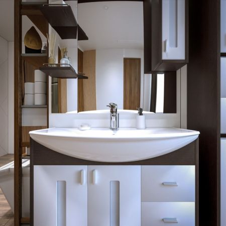 Зеркало со шкафом Бриклаер БАЛИ 90 см правое, венге/белый, артикул 4627125411861