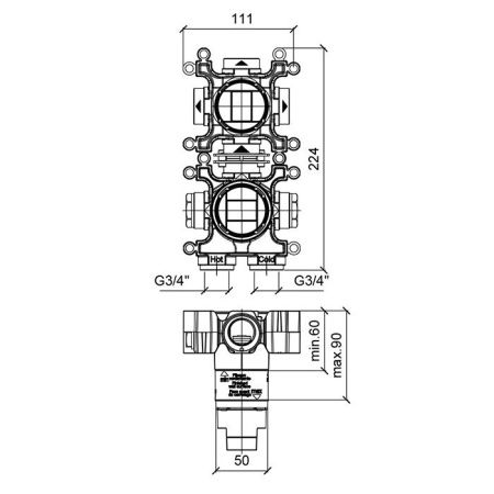 Внутренняя часть, Almar, Water Control Modular, однорычажного смесителя с переключателем на 3 положения, вертикальный модуль Внутренняя часть, Almar, Water Control Modular, однорычажного смесителя с переключателем на 3 положения, вертикальный модуль