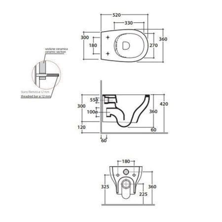 GLOBO Grace Унитаз подвесной 52*36см, безободковый,цвет белый