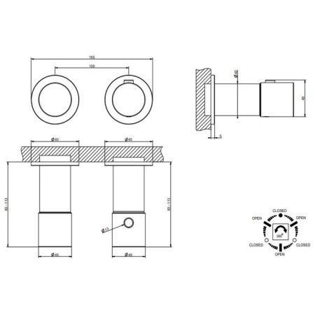 GESSI HABITO UNITO Смеситель настенный встраиваемый, термостатический, с переключателем на 3 положения, внешняя часть, цвет Brass Brushed PVD, артикул 70036#727