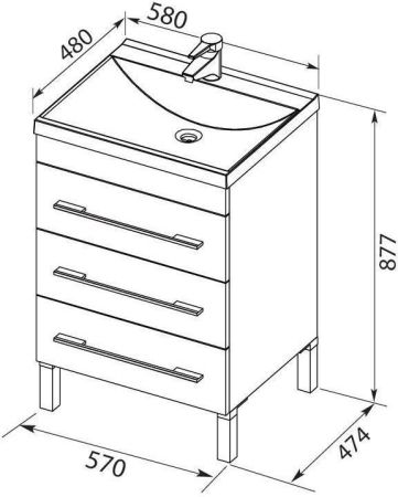 Тумба с раковиной Aquanet Верона 60 белый (напольная 3 ящика), артикул 00287668