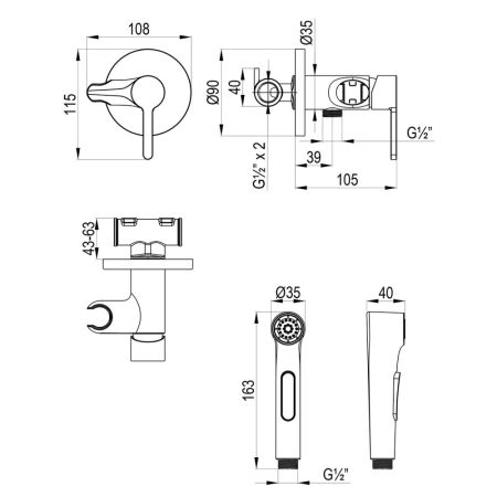Смеситель Lemark Solo с гигиеническим душем, встраиваемый (LM7174C), артикул LM7174C
