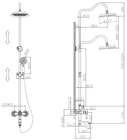 Душевая система со смесителем, цвет бронза,  артикул: ST300Bronze, ESKO, артикул ST300Bronze
