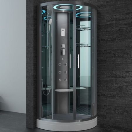 Душевая кабина SSWW BU601 90х90 с баней профиль Голубой сапфир матовый задняя стенка зеркальная