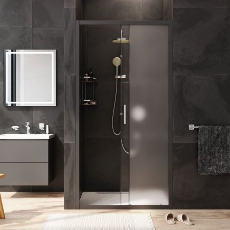 W90G-100-1-195BM Gem Solo Дверь душевая 100х195, стекло матовое, профиль черный матовый, артикул W90G-100-1-195BM