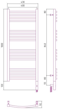 Полотенцесушитель электрический АРКУС 3.0 1000х400 МЭМ правый (Матовый чёрный), артикул 31-5705-1040