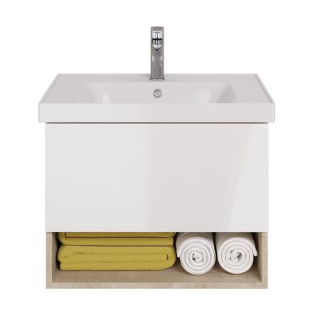 Тумба с раковиной подвесная Dreja Perfecto 70 см, дуб эврика/белый, артикул 99-0812-com