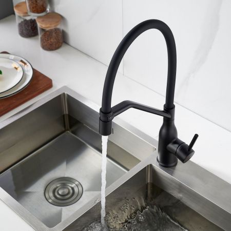 Смеситель для кухни с гибким изливом Shevanik S343H-3, черный