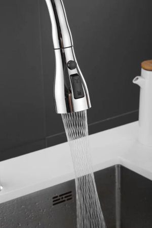 Смеситель для кухни с выдвижным изливом Shevanik S163, хром