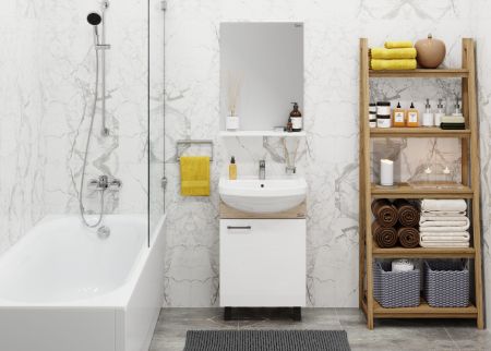 Тумба Onika Эко 52 Black напольная, белая/дуб сонома (ум. Акватон 52), артикул 105208