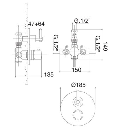 Bongio T Lever Встраиваемый термостатический смеситель для душа, цвет хром, артикул 31544CR00