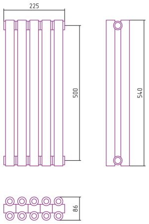 Отопительный радиатор ЭСТЕТ-00 н/ж 500х225 / 5 сек (Состаренная БРОНЗА), артикул 05-0332-5005