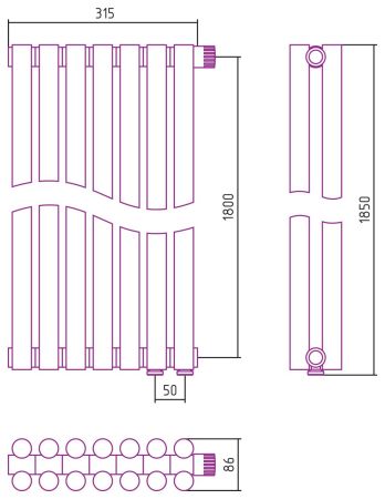 Отопительный радиатор ЭСТЕТ-11 н/ж EU50 1800х315 / 7 сек (Состаренная Латунь), артикул 051-0312-1807