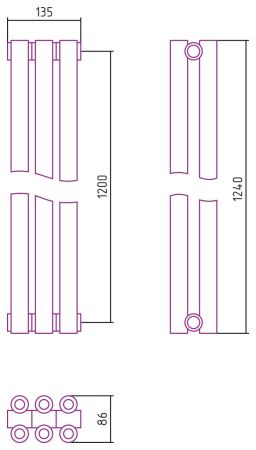 Отопительный радиатор ЭСТЕТ-00 н/ж 1200х135 / 3 сек (Матовый белый), артикул 30-0332-1203