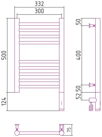 Полотенцесушитель электрический "БОГЕМА 3.0" прямая 500х300 / МЭМ правый (Без покрытия), артикул 00-5805-5030