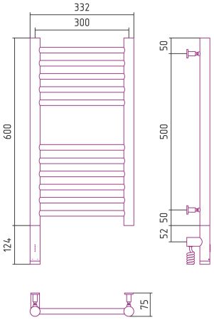 Полотенцесушитель электрический "БОГЕМА 3.0" прямая 600х300 / МЭМ левый (Белый)
