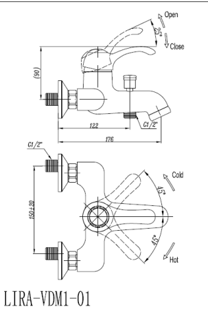 Смеситель для ванны и душа CEZARES LIRA-C-VDM1, артикул LIRA-M-VDM1-01