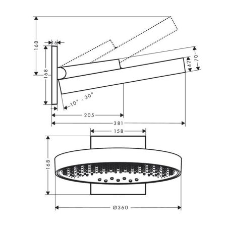 HG Rainfinity Верхний душ 360 3jet с настенным креплением, шлифованная бронза, артикул 26234140