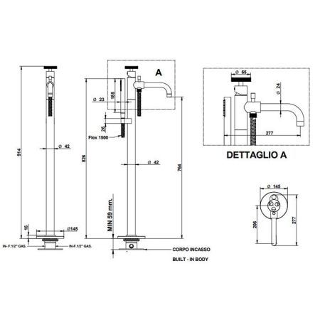 Bongio Style Смеситель для ваннынапольный,с ручной лейкой и дивертором, цвет черный матовый, артикул 38534NENE0DEU