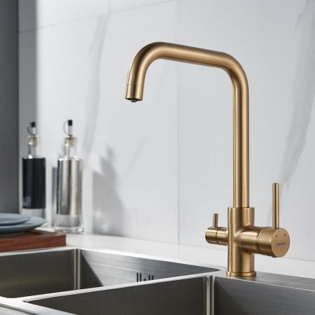 Смеситель для кухни с подключением фильтра Shevanik S228G, золотой сатин, артикул S228G