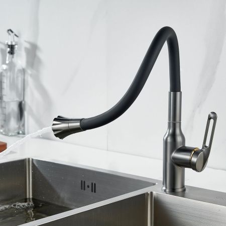 Смеситель для кухни с гибким изливом Raffine F303T-3, оружейная сталь
