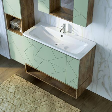 Комплект мебели для ванной Бриклаер КРИСТАЛЛ 100ZF, фисташковый/дуб гранж песочный, артикул КРИСТАЛЛ 100ZF