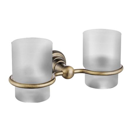 Стакан DIAMOND для зубных щеток (2шт.), стекло мат. с двойным держателем, бронза, Sapho, артикул 1318-05