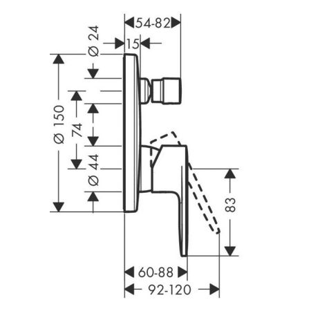 Смеситель для душа, Hansgrohe, Vernis, тип открывания воды-однорычажный, монтаж-настенный встраиваемый, внутренняя часть-необходимо заказать, цвет-черный матовый (Nero Opaco, Matt Black), артикул 71466670