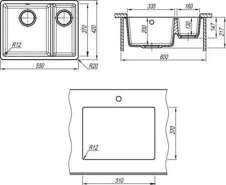 Кухонная мойка Florentina Вега 335/160 22.325.D0510 Антрацит