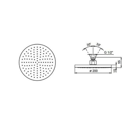 Верхний душ, Fantini, Nostromo, тип установки-настенный, потолочный, размер душевого диска, мм-200*200, форма-круглая, держатель-необходимо заказать, цвет-хром, впуск 1/2", материал-латунь, ограничитель потока воды до 12 л/мин при 3 бар, артикул 86 02 9230