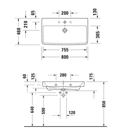 Раковина, Duravit, Duravit No.1, ширина, мм-800, глубина, мм-460, высота, мм-145, тип установки-подвесной, отверстия для смесителя-1, с переливом, материал-керамика, без креплений, цвет-белый, артикул 23758000002