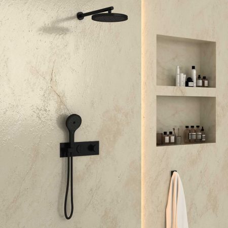 Душевой комплект VSFW-422T2MB встраиваемый, термостатический, 2 режима, черный, артикул VSFW-422T2MB