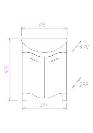 Тумба Onika Лайн 60 напольная, белая (ум. Уют 60), артикул 106043