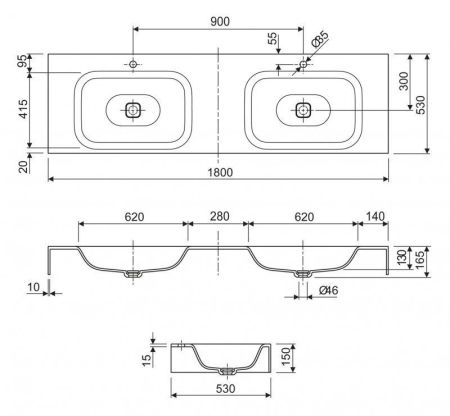 Консольная раковина из литьевого мрамора CEZARES TITAN-2-LVB-SOSPESO, артикул TITAN-1800-2-LVB-SOSPESO