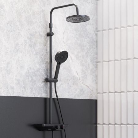 947730300 Apollo душевая система с ванно-душевым смесителем-полкой, черный, артикул 947730300