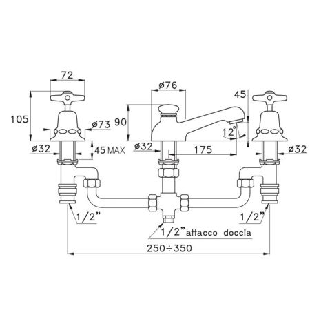 Stella Italica Смеситель на борт ванны на 3 отверстия 3256, цвет: хром, артикул IT 02300 CR00