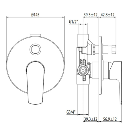 Gattoni H2omix3000 Встраиваемый смеситель для ванны/душа с автомат перекл, укомплектован внутренней частью, цвет хром